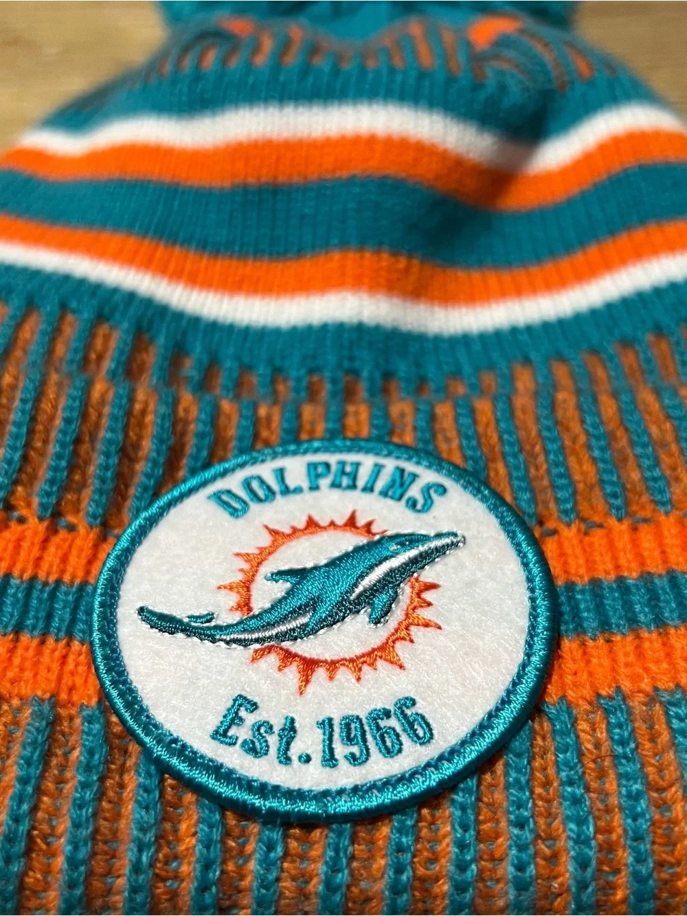 Miami Dolphins Youth Pom Beanie Hat with Vintage Logo